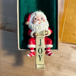 Vintage Russ Berrie Santa JOY Christmas Stocking Hanger Holder Holiday